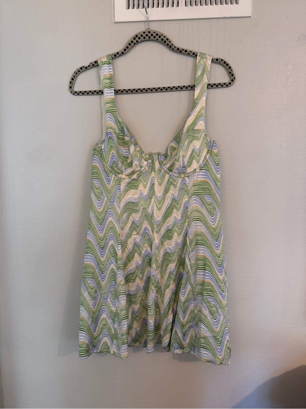 NWT For Love & Lemons Green Wave Print Mini Dress - y2k, fun, party dress